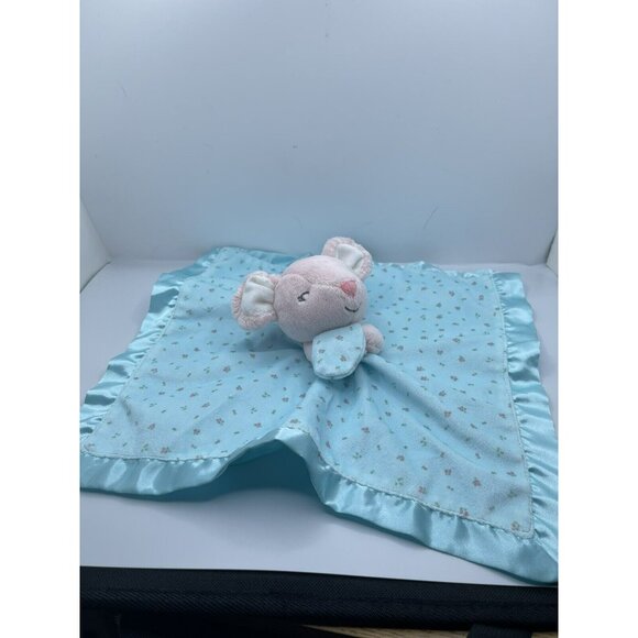 Carters Baby Security Blanket Pink Mouse Aqua Teal Blue Flowers Lovey Satin - Picture 1 of 7